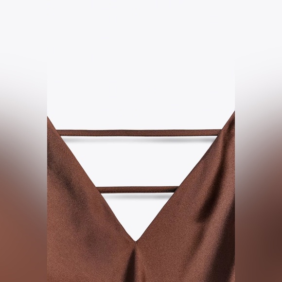 Zara Elegant Brown Satin Slip Dress Evening Party Wedding Casual - Picture 9 of 9